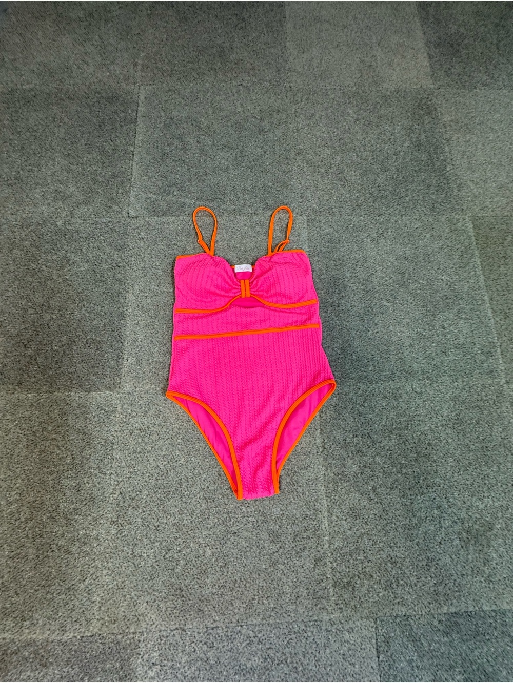Pink Lily Bright Pink One-Piece Swimsuit with Orange Trim